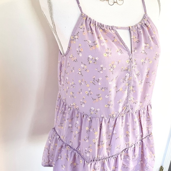 New Pink Rose Floral Flowy Ruffle Tank Top - Picture 7 of 10